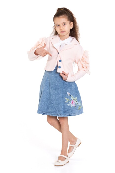 Kız Çocuk Elbise 5-8 Yaş 51051 Pudra - 1