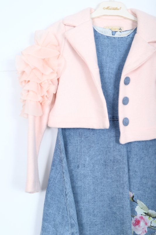 Kız Çocuk Elbise 5-8 Yaş 51051 Pudra - 6