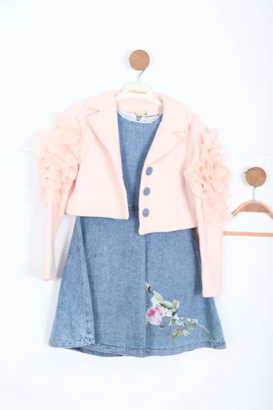 Kız Çocuk Elbise 5-8 Yaş 51051 Pudra - 8