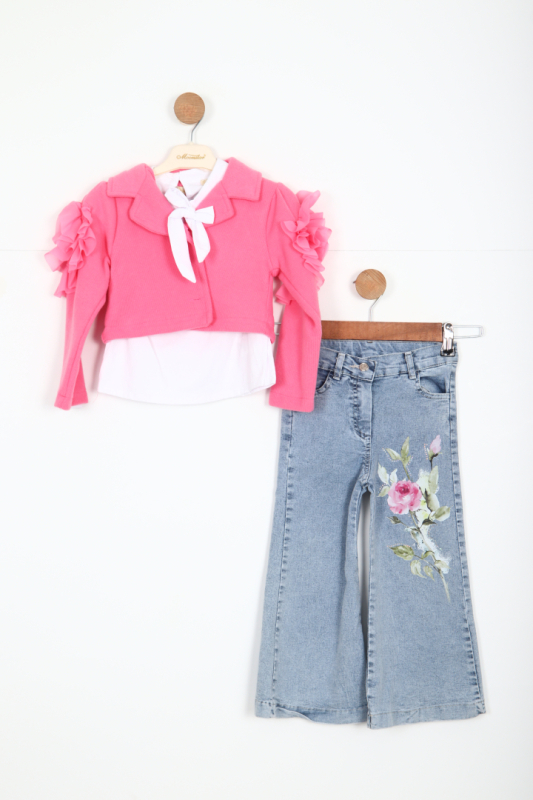 طقم ملابس علوية وسفلية للبنات من عمر 4 إلى 7 سنوات 51009 - MOONSTAR