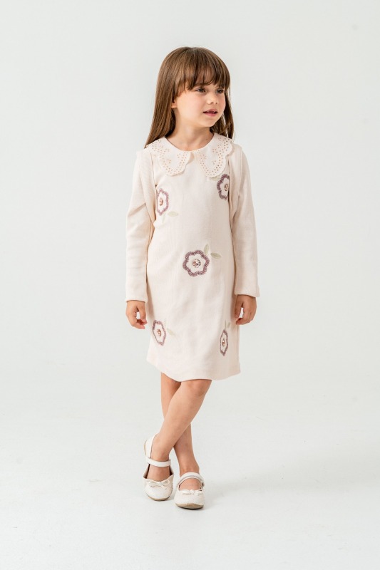 Kız Çocuk Elbise 4-7 Yaş 52032 Bej - 2