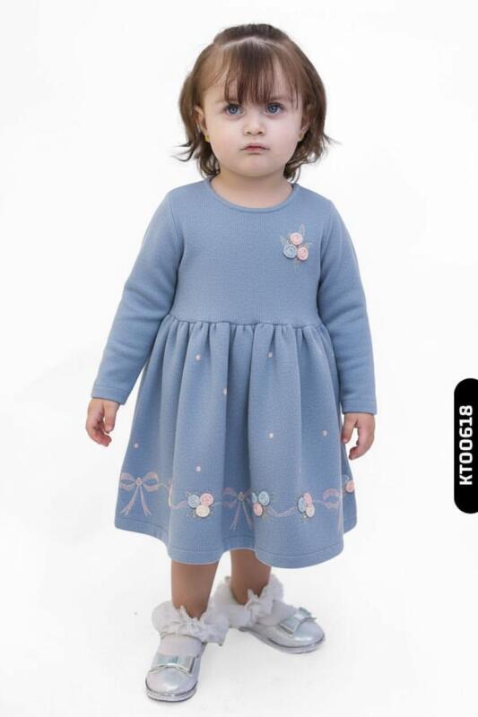 Kız Çocuk Elbise 9-24 Ay 52065 Mavi 