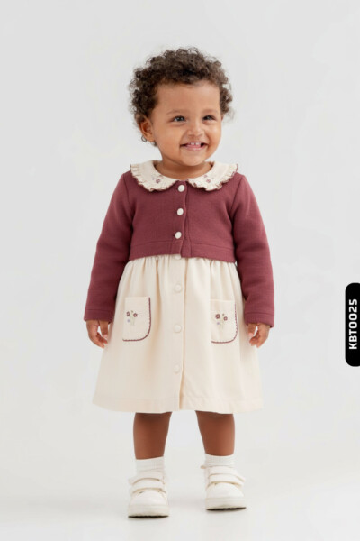 Kız Çocuk Elbise 9-24 Ay 52095 Bordo - MOONSTAR