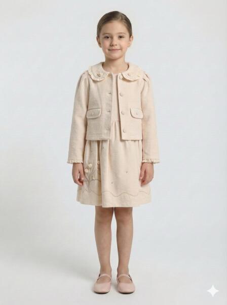 Kız Çocuk Elbise + Bolero 5-8 Yaş 52143 Bej - MOONSTAR