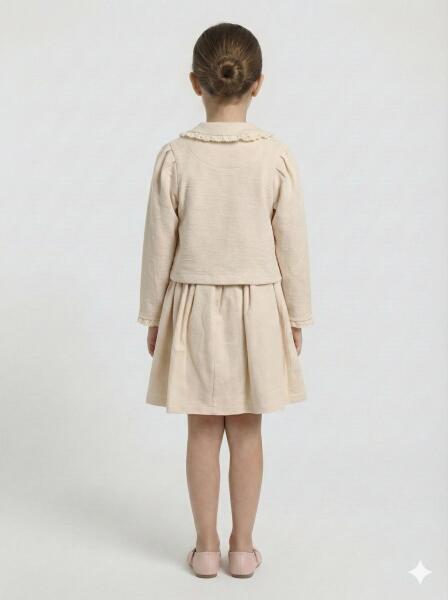 Kız Çocuk Elbise + Bolero 5-8 Yaş 52143 Bej - 2
