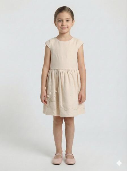 Kız Çocuk Elbise + Bolero 5-8 Yaş 52143 Bej - 3