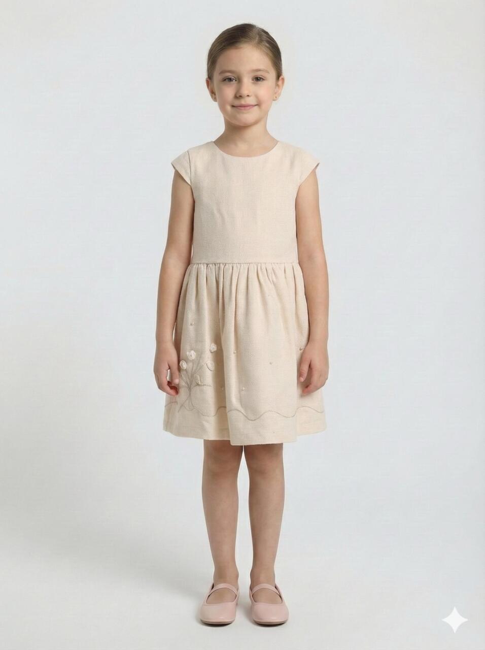 Kız Çocuk Elbise + Bolero 5-8 Yaş 52143 Bej - 3