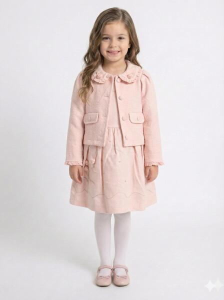 Kız Çocuk Elbise + Bolero 5-8 Yaş 52143 Pudra - MOONSTAR