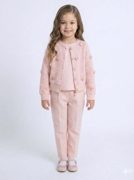 Kız Çocuk 3'lü Alt Üst Takım 4-7 Yaş 52127 Pudra - MOONSTAR