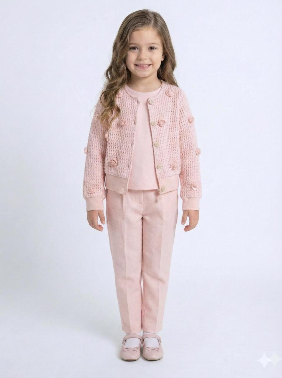 Kız Çocuk 3'lü Alt Üst Takım 4-7 Yaş 52127 Pudra - 1