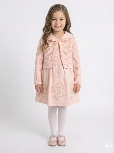 Kız Çocuk Elbise + Bolero 4-7 Yaş 52120 Pudra - MOONSTAR
