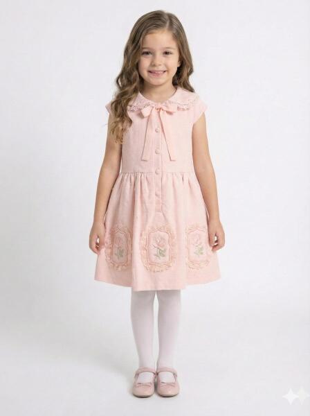 Kız Çocuk Elbise + Bolero 4-7 Yaş 52120 Pudra - 3