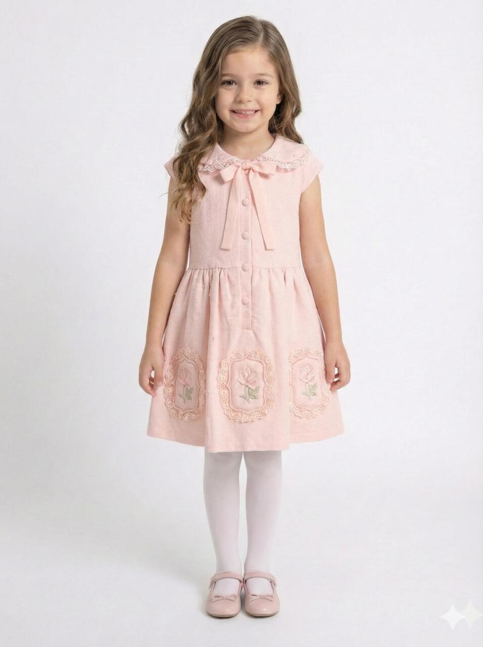 Kız Çocuk Elbise + Bolero 4-7 Yaş 52120 Pudra - 3