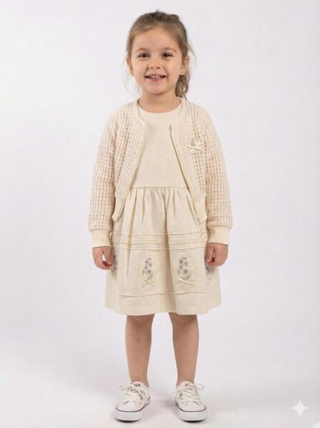 Kız Çocuk Elbise + Bolero 2-5 Yaş 52122 Bej - MOONSTAR