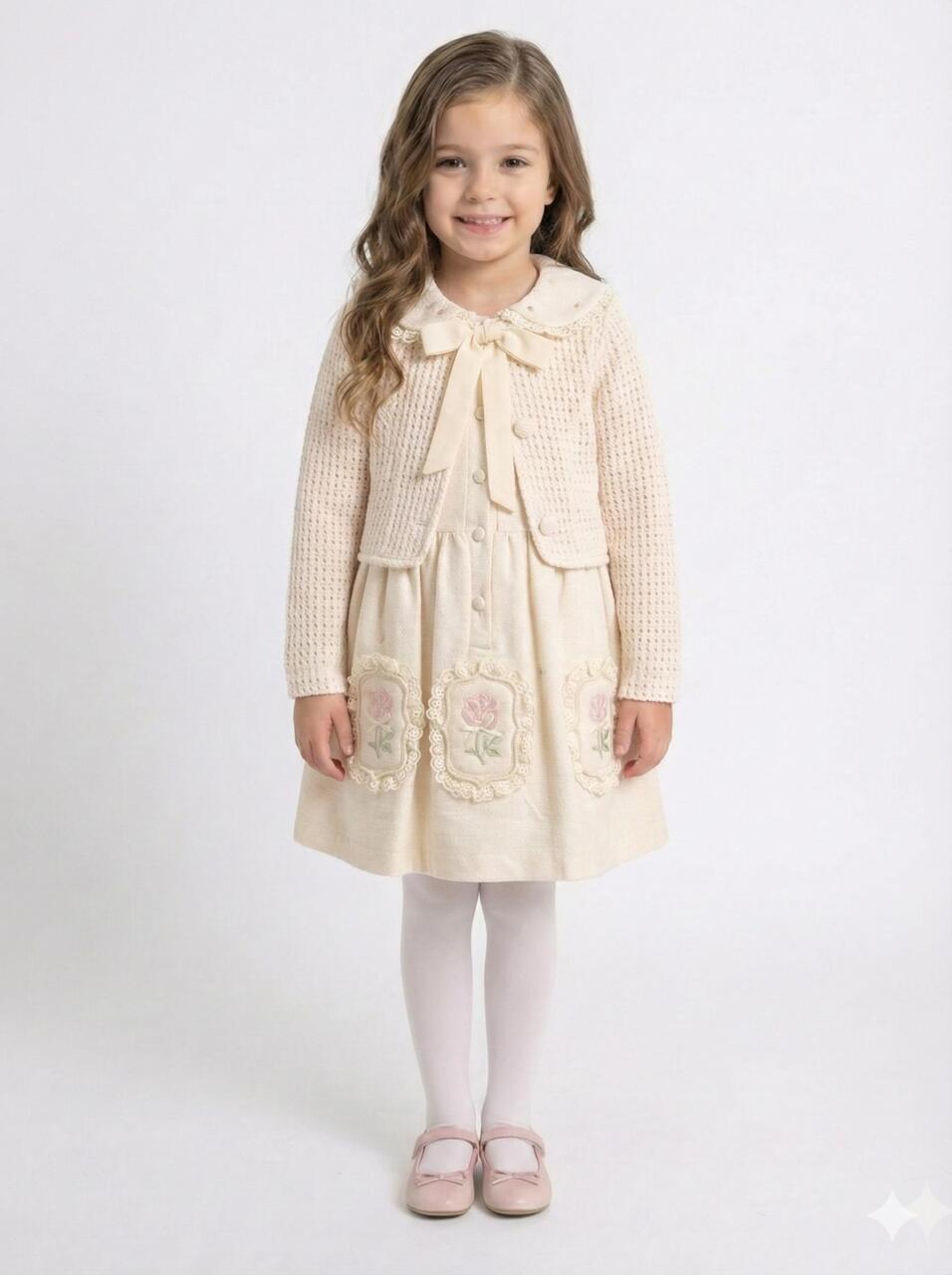 Kız Çocuk Elbise + Bolero 4-7 Yaş 52120 Bej - 1