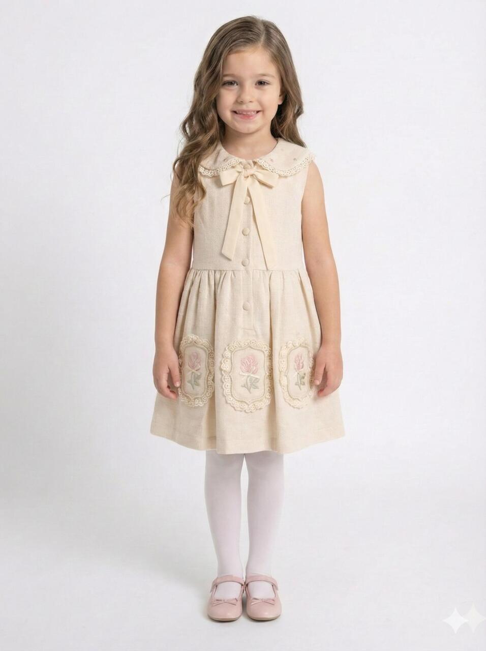 Kız Çocuk Elbise + Bolero 4-7 Yaş 52120 Bej - 3