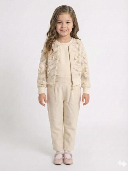 Kız Çocuk 3'lü Alt Üst Takım 4-7 Yaş 52127 Bej - MOONSTAR