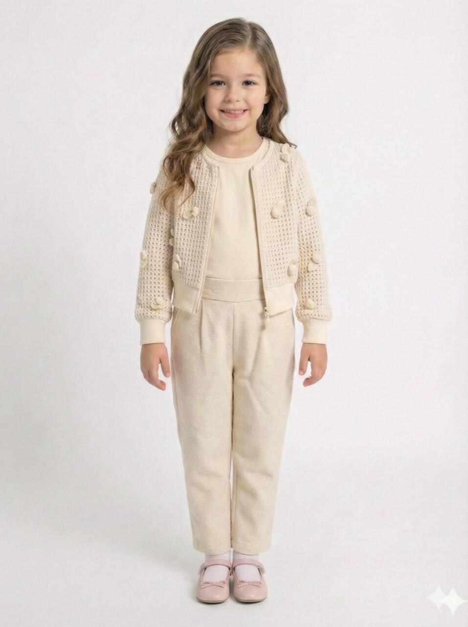 Kız Çocuk 3'lü Alt Üst Takım 4-7 Yaş 52127 Bej - 1