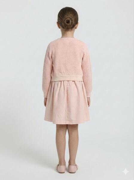 Kız Çocuk Elbise + Bolero 6-9 Yaş 52124 Pudra - 2