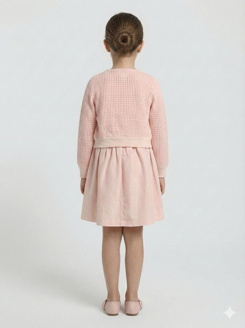 Kız Çocuk Elbise + Bolero 6-9 Yaş 52124 Pudra - 2