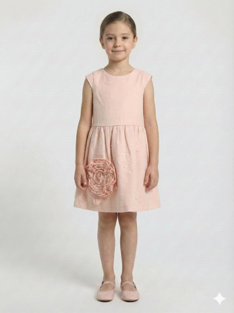 Kız Çocuk Elbise + Bolero 6-9 Yaş 52124 Pudra - 3