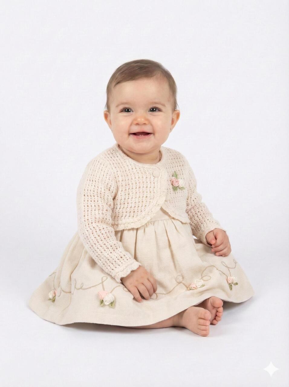 Kız Çocuk Elbise + Bolero 9-24 Ay 52130 Bej - 1