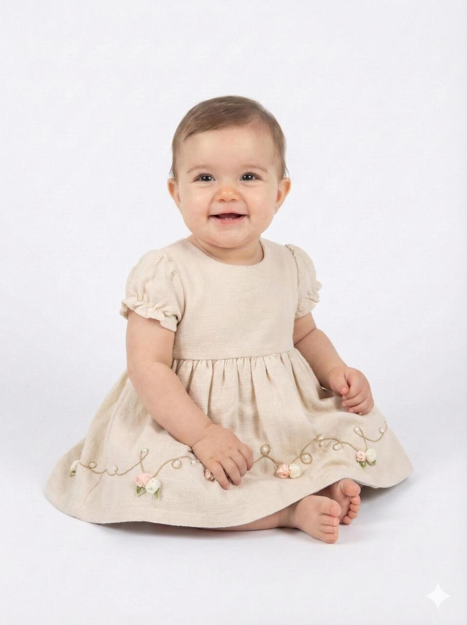 Kız Çocuk Elbise + Bolero 9-24 Ay 52130 Bej - 3