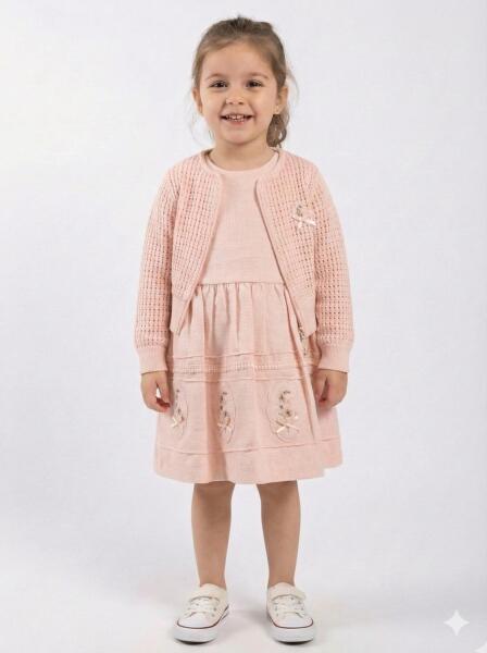 Kız Çocuk Elbise + Bolero 2-5 Yaş 52122 Pudra - MOONSTAR