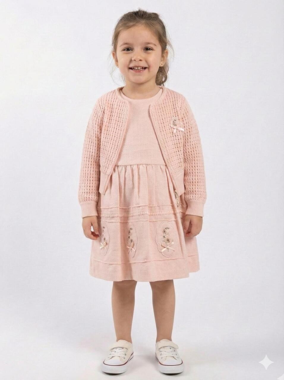 Kız Çocuk Elbise + Bolero 2-5 Yaş 52122 Pudra - 1