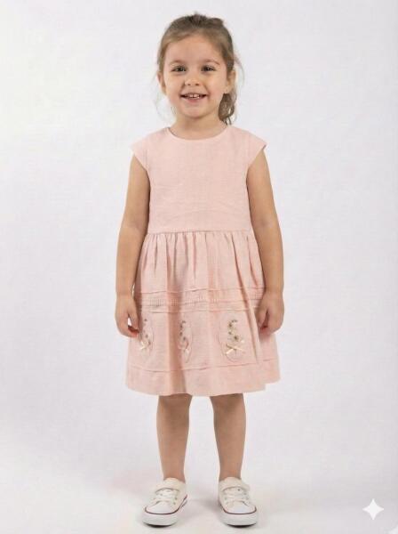 Kız Çocuk Elbise + Bolero 2-5 Yaş 52122 Pudra - 3