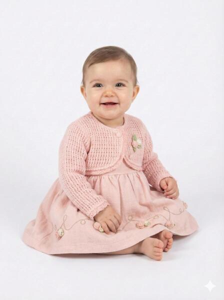 Kız Çocuk Elbise + Bolero 9-24 Ay 52130 Pudra - MOONSTAR