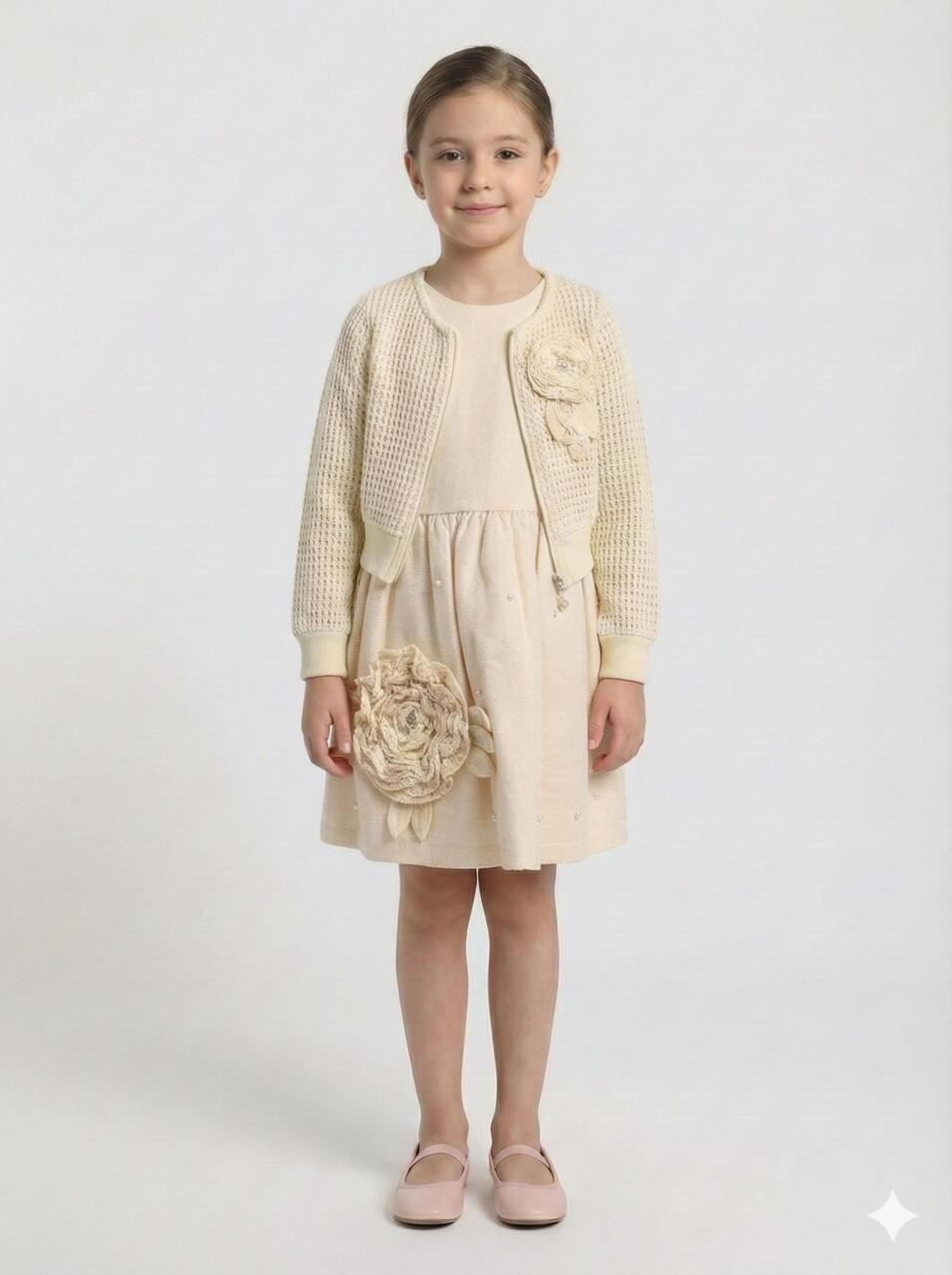 Kız Çocuk Elbise + Bolero 6-9 Yaş 52124 Bej - 1