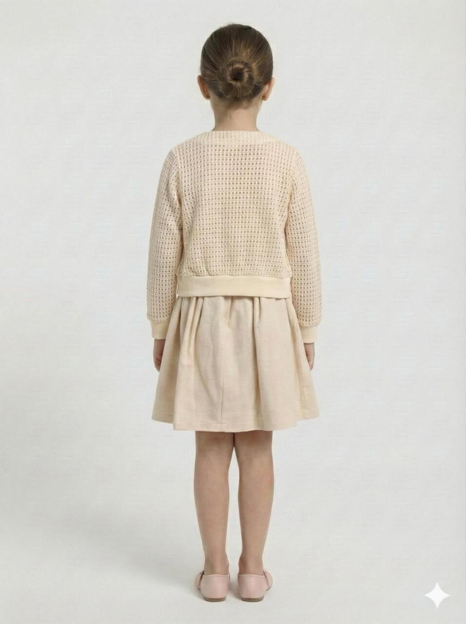 Kız Çocuk Elbise + Bolero 6-9 Yaş 52124 Bej - 2