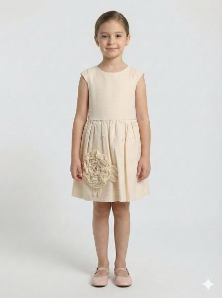 Kız Çocuk Elbise + Bolero 6-9 Yaş 52124 Bej - 3