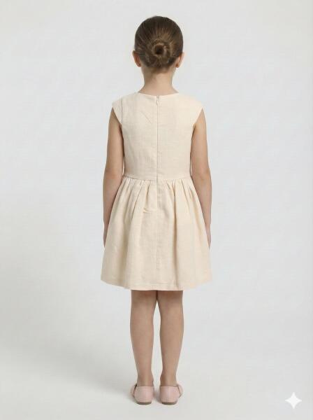 Kız Çocuk Elbise + Bolero 6-9 Yaş 52124 Bej - 4