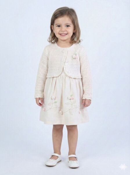 Kız Çocuk Elbise 3-6 Yaş 52140 Bej - MOONSTAR