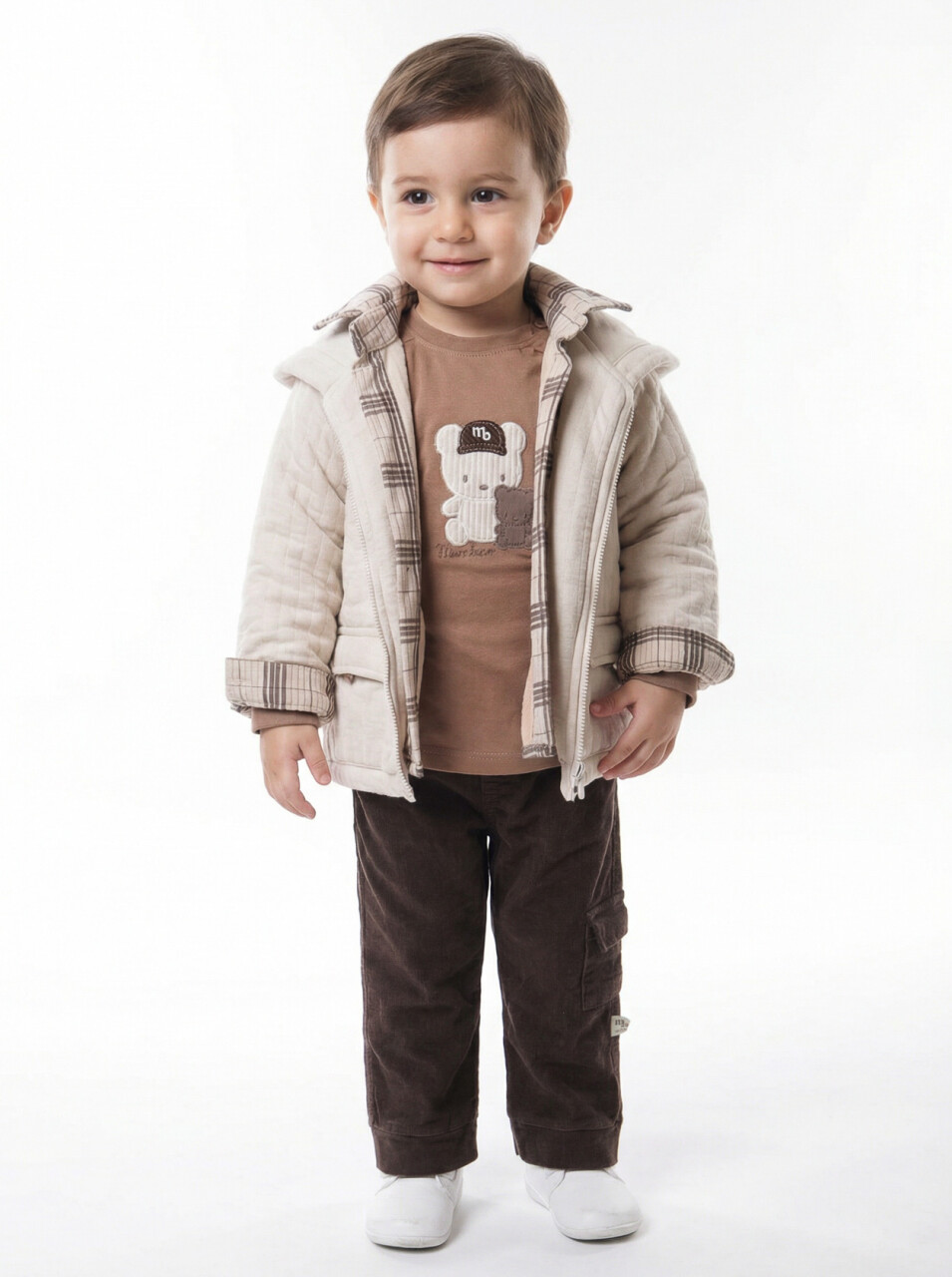 Erkek Çocuk 3'lu Alt Üst Takım 6-24 Ay 31055 Ekru - 1