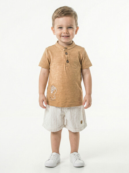 Erkek Çocuk Yazlık 2'li Alt Üst Takım (Tişort + Şort) 3-12 Ay 30103 Camel - Mumbino