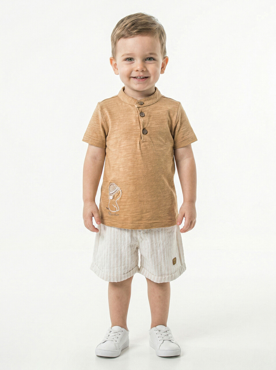 Erkek Çocuk Yazlık 2'li Alt Üst Takım (Tişort + Şort) 3-12 Ay 30103 Camel - 1