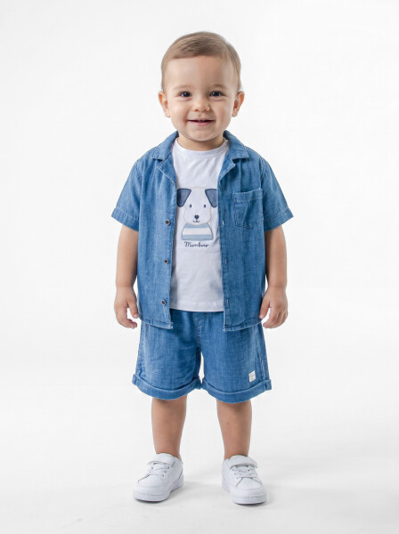 Erkek Çocuk Yazlık 3'li Alt Üst Takım 6-24 Ay 30115 Mavi - Mumbino