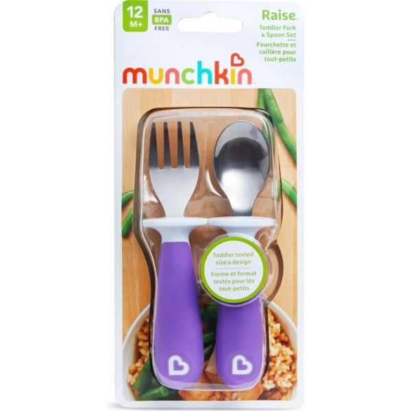 Munchkin SIçrama Engelleyici Çocuk Çatal & Kaşık Seti 12 Ay+ Mor - 3