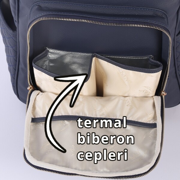 M&Y Dust Deri Anne Bebek Bakım Sırt Çantası 7130 Lacivert - 3