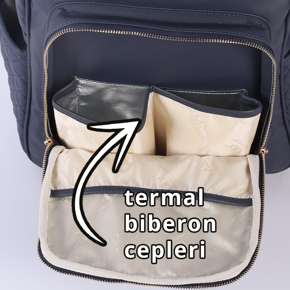 M&Y Dust Deri Anne Bebek Bakım Sırt Çantası 7130 Lacivert - 3