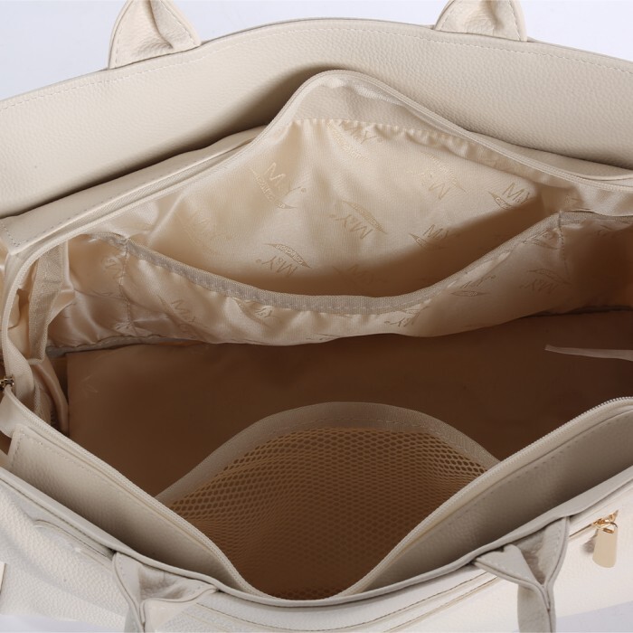 حقيبة تغيير الحفاضات الجلدية للأم والطفل من إم آند واي جونو، رقم 7281، لون كريمي - 5