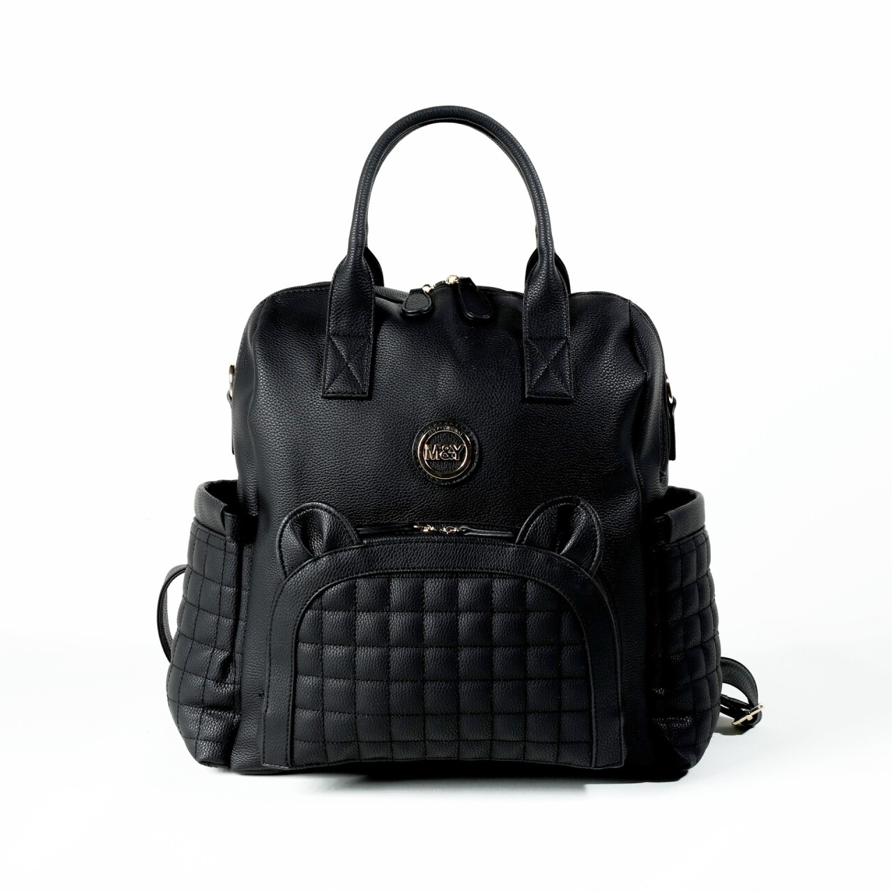 حقيبة ظهر جلدية من إم آند واي كيتي للعناية بالأم والطفل، رقم 7271، لون أسود - 1