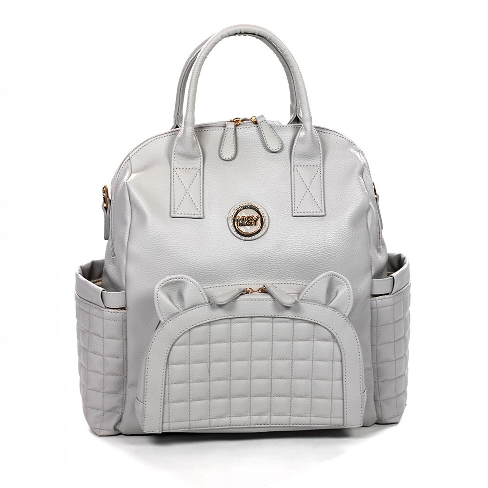 حقيبة ظهر جلدية من إم آند واي كيتي للعناية بالأم والطفل، رقم 7271، لون رمادي - 3