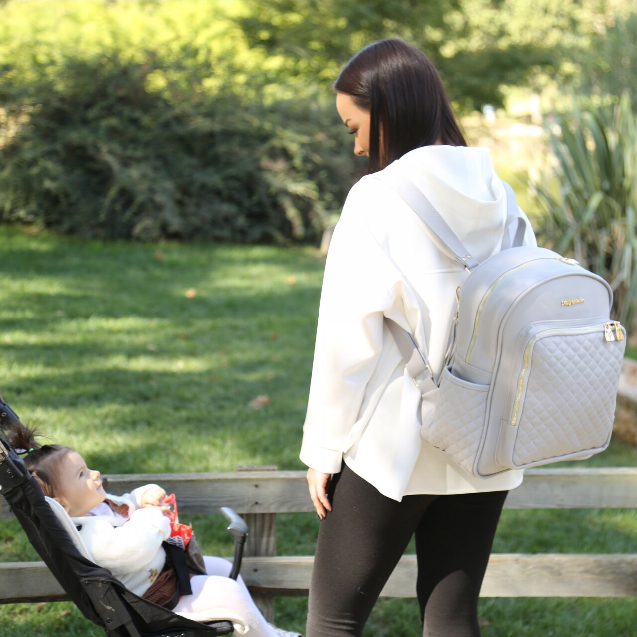 حقيبة ظهر M&Y Dust الجلدية للعناية بالأم والطفل 7130 رمادي - 4