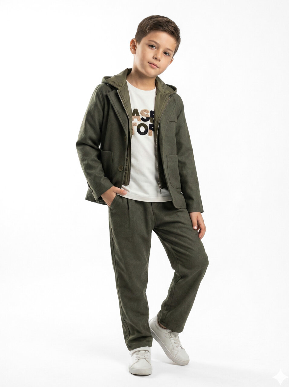 Erkek Çocuk 3'lü Alt Üst Takım 6-9 Yaş 13216 Haki - 1