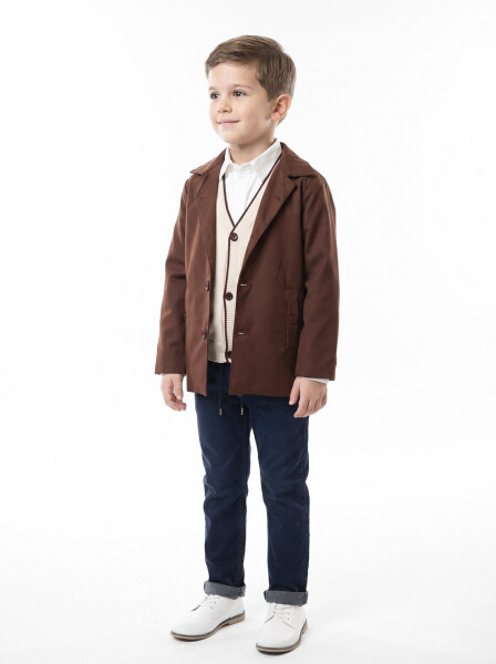 Erkek Çocuk 4'lu Alt Üst Takım 6-9 Yaş 13219 Kahverengi - 7