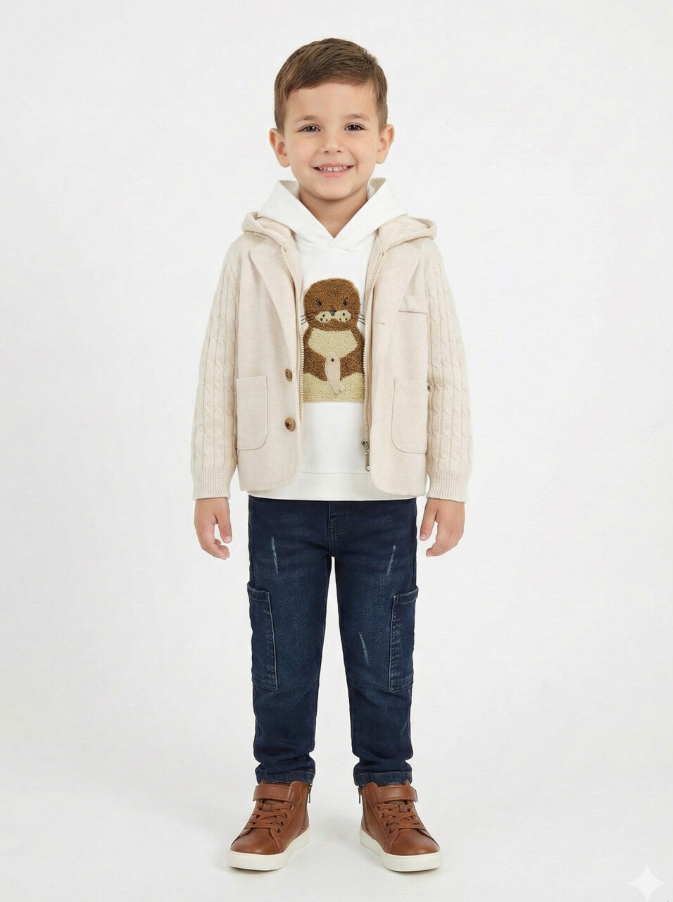 Erkek Çocuk 3'lü Alt Üst Takım 6-9 Yaş 13205 Ekru - 1